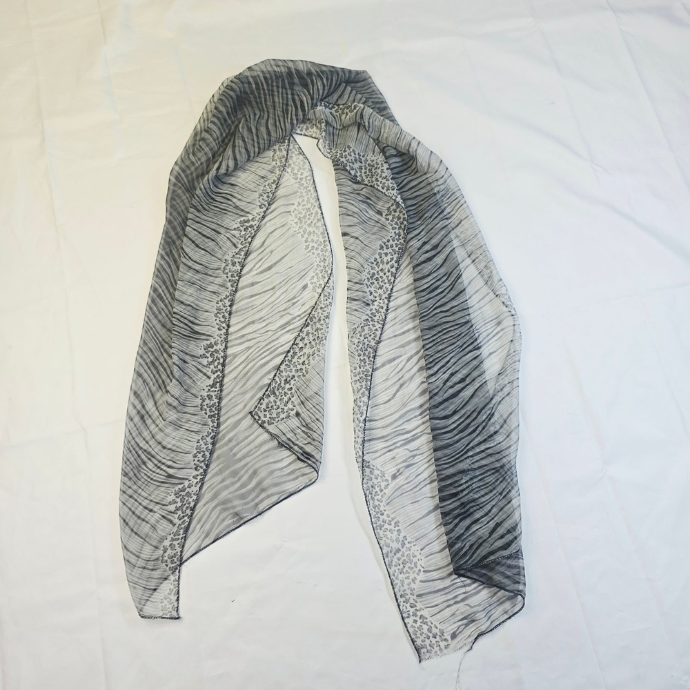 Animal Print Scarf Women's OS Grey Black Zebra Leopard Sheer Wrap